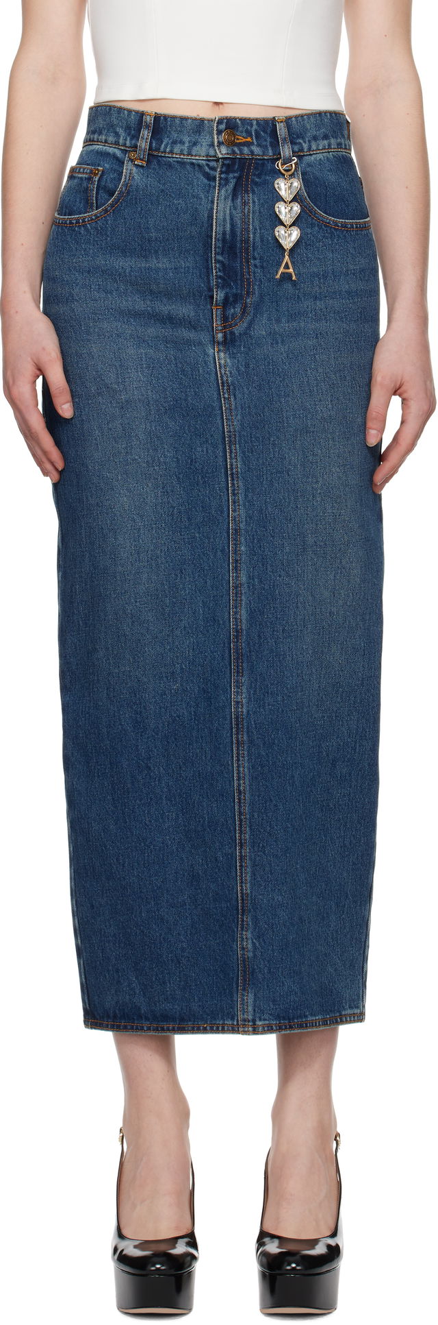 Denim Midi Skirt With Zipper