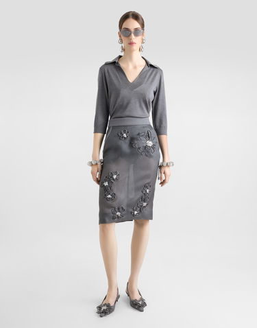Пола Dolce & Gabbana Dolce & Gabbana Organza Midi Skirt with Floral Embroidery Сиво | F4C1BZGDCTCS8400, 1