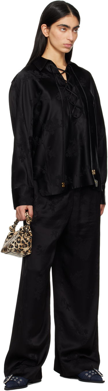 Панталони GANNI GANNI Satin Jacquard Trousers Черно | W0383, 3