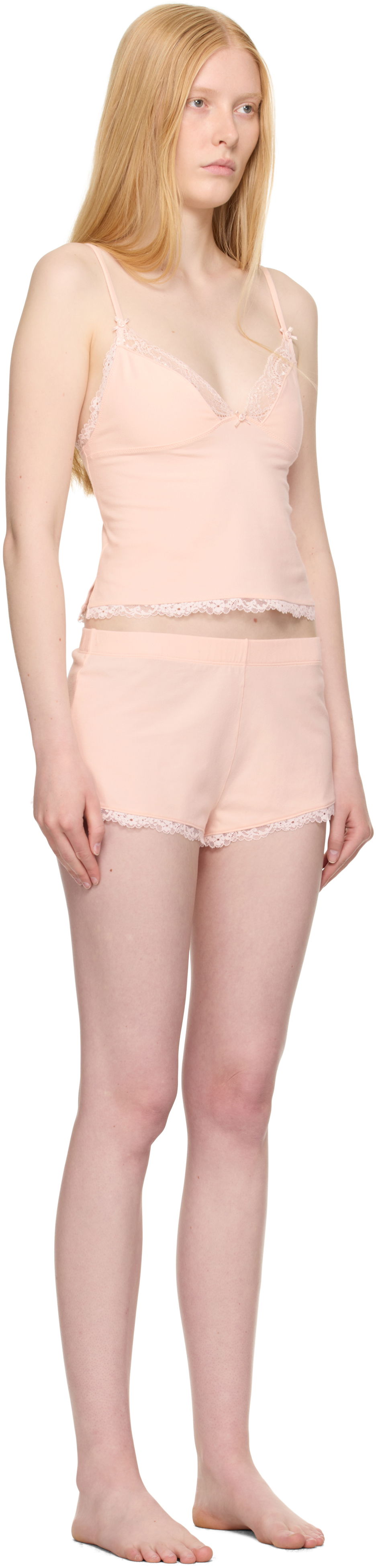 Пижама SKIMS SKIMS Cotton Jersey Lace Cami and Shorts Set Розово | TP-CAM-8070W, 1