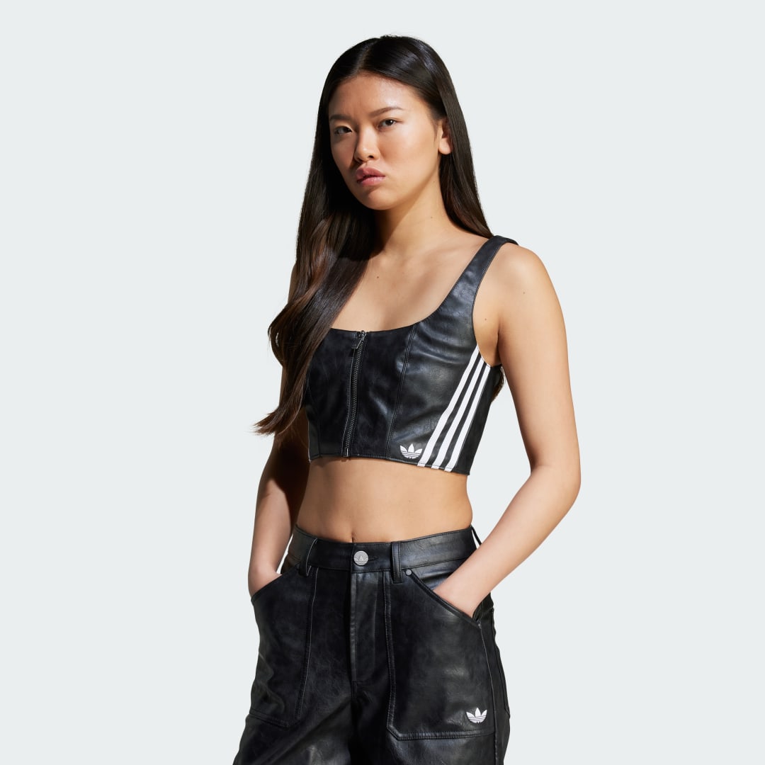 Съкратен топ adidas Performance Adilenium Season 3 Faux Leather Crop Top Черно | JY6309, 0