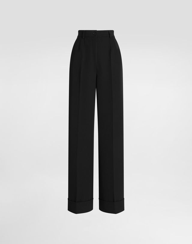 High-Waisted Pleated Cuffed Wide-Leg Wool Gabardine Trousers