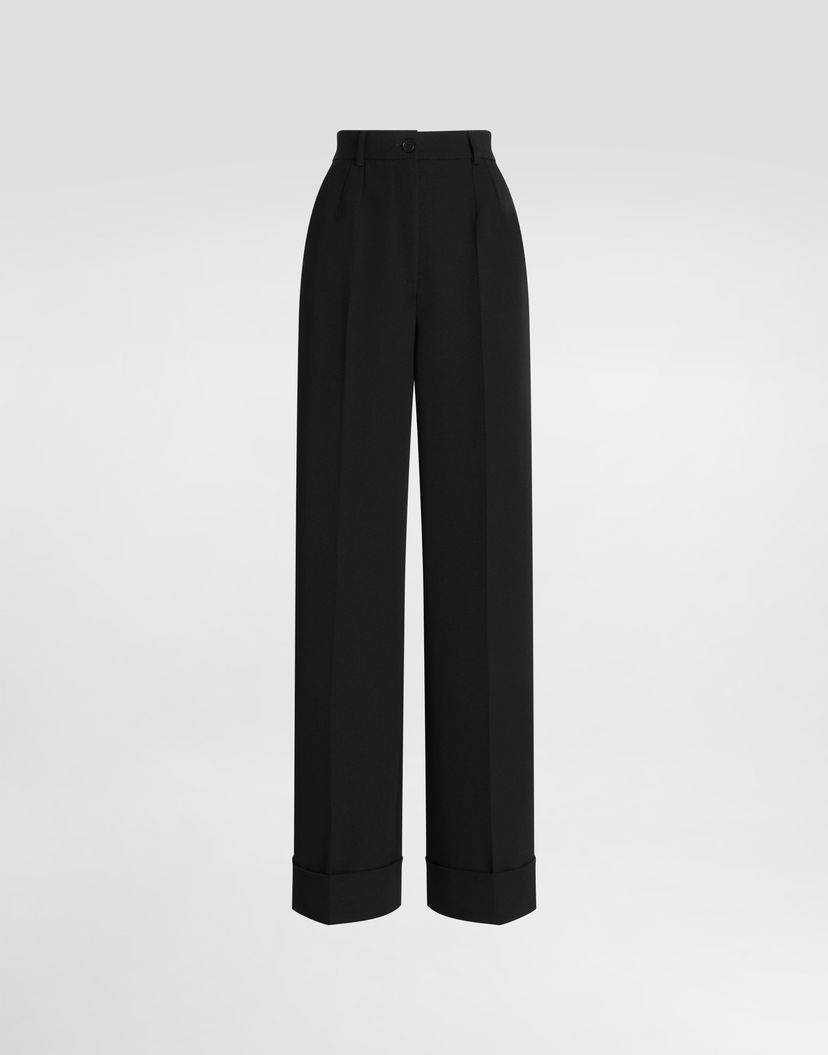 Панталони Dolce & Gabbana High-Waisted Pleated Cuffed Wide-Leg Wool Gabardine Trousers Черно | FTBM0TFU2OWN0000