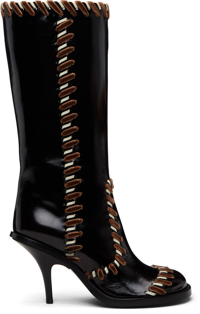 Dries Van Noten Round-Toe Whipstitched Stiletto Leather Boots