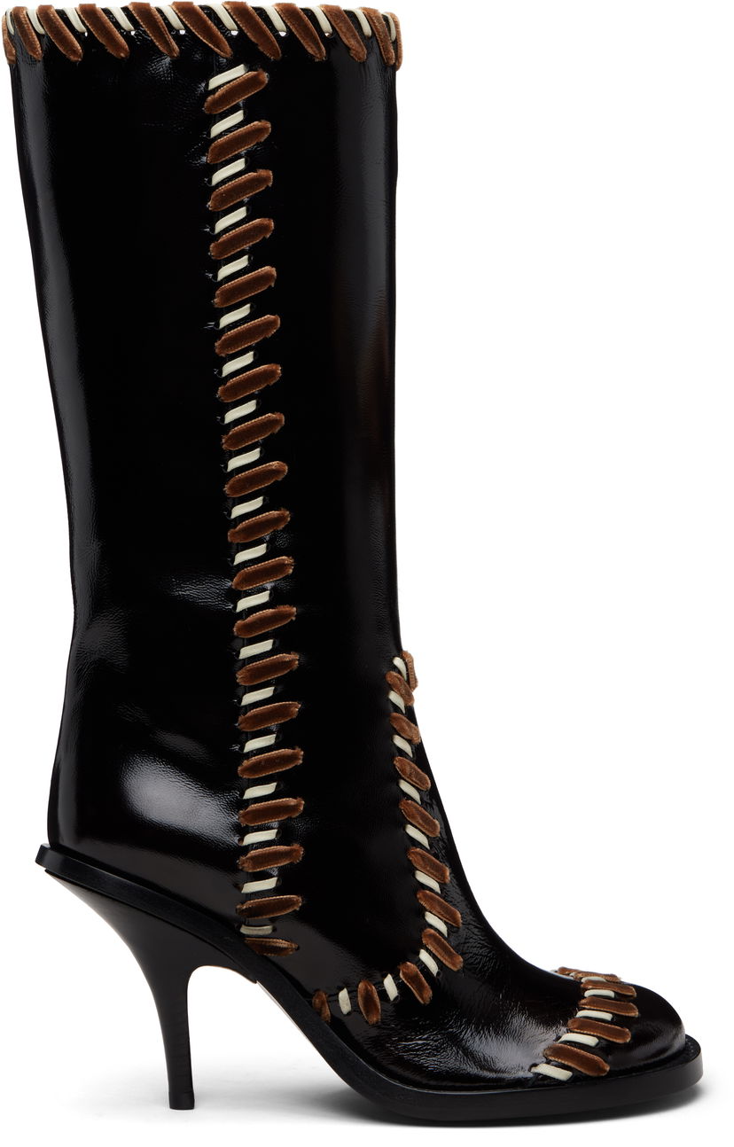Кецове и обувки Dries Van Noten Dries Van Noten Round-Toe Whipstitched Stiletto Leather Boots Черно | 252-011731-119