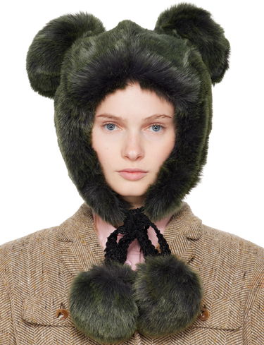 Шапка Anna Sui Anna Sui SSENSE Exclusive Faux Fur Teddy Bear Hat Зелено | S625Z93, 0
