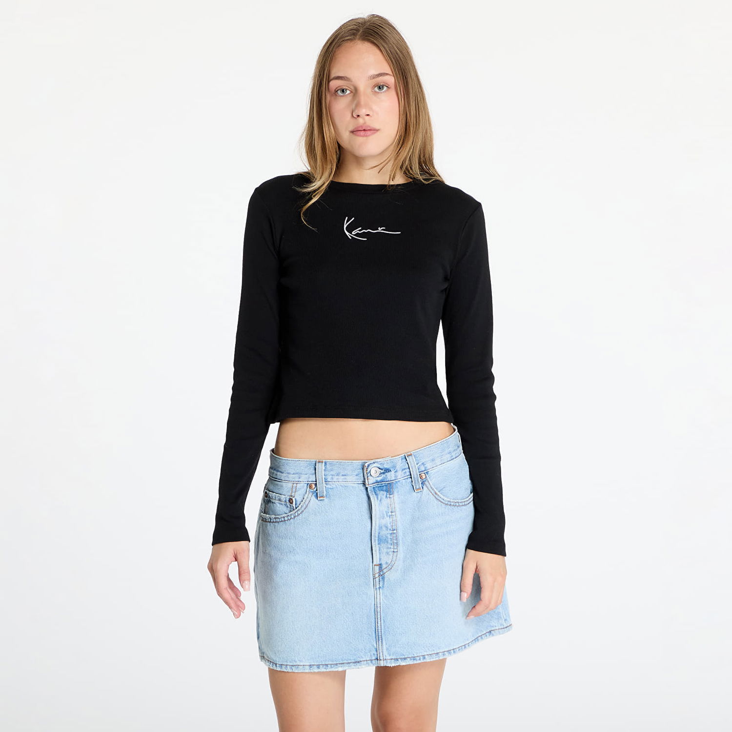 Тениска Karl Kani T-shirt Small Signature Short Rib Longsleeve Black XS Черно | KW-LS031-001-01, 0