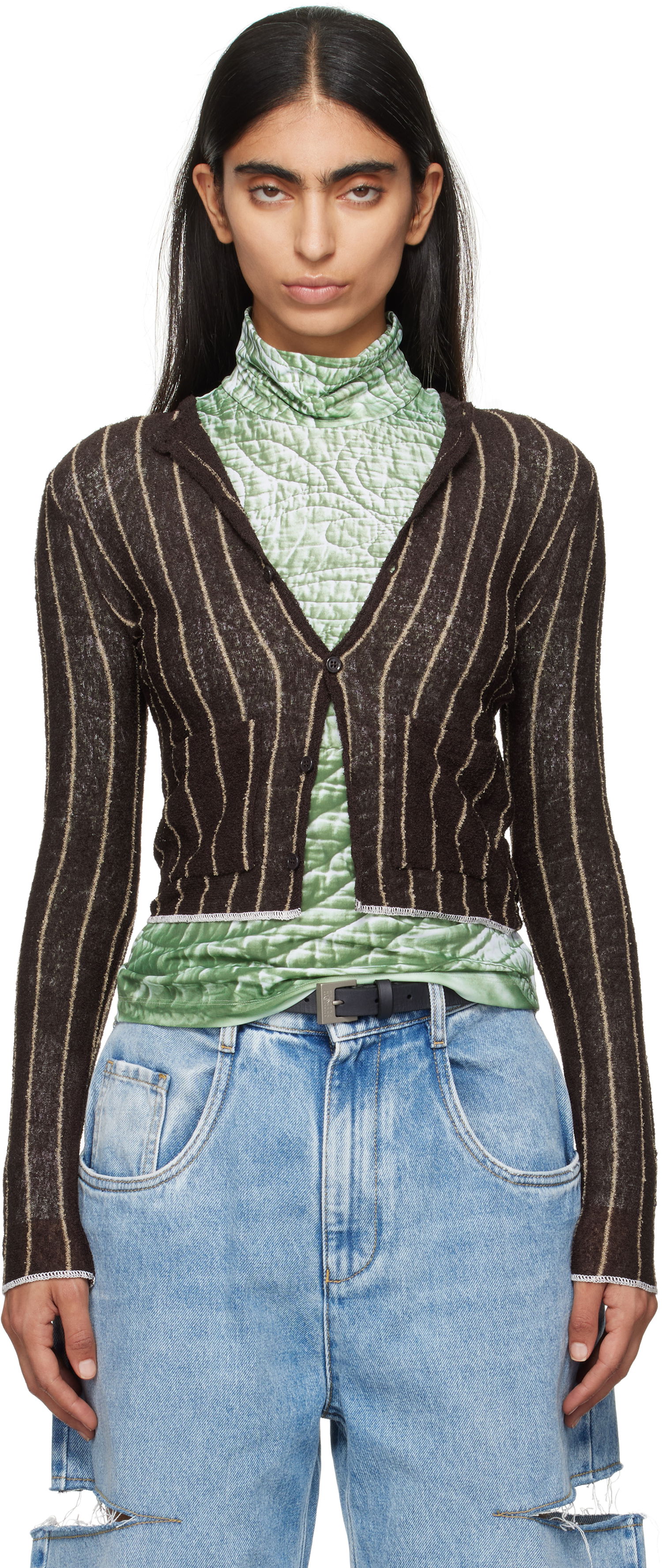 Пуловер Maison Margiela Pinstripe Cardigan Кафяво | S62HP0020 M13077, 0