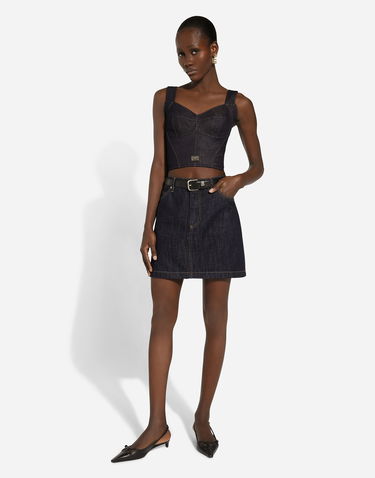 Съкратен топ Dolce & Gabbana Cotton Denim Corset Top Синьо | F7W98DG8LT2S9001, 1
