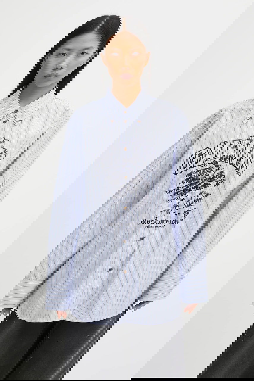 Риза GANNI Stripe Cotton Oversized relaxed classic collar shirt Синьо | W0826, 0