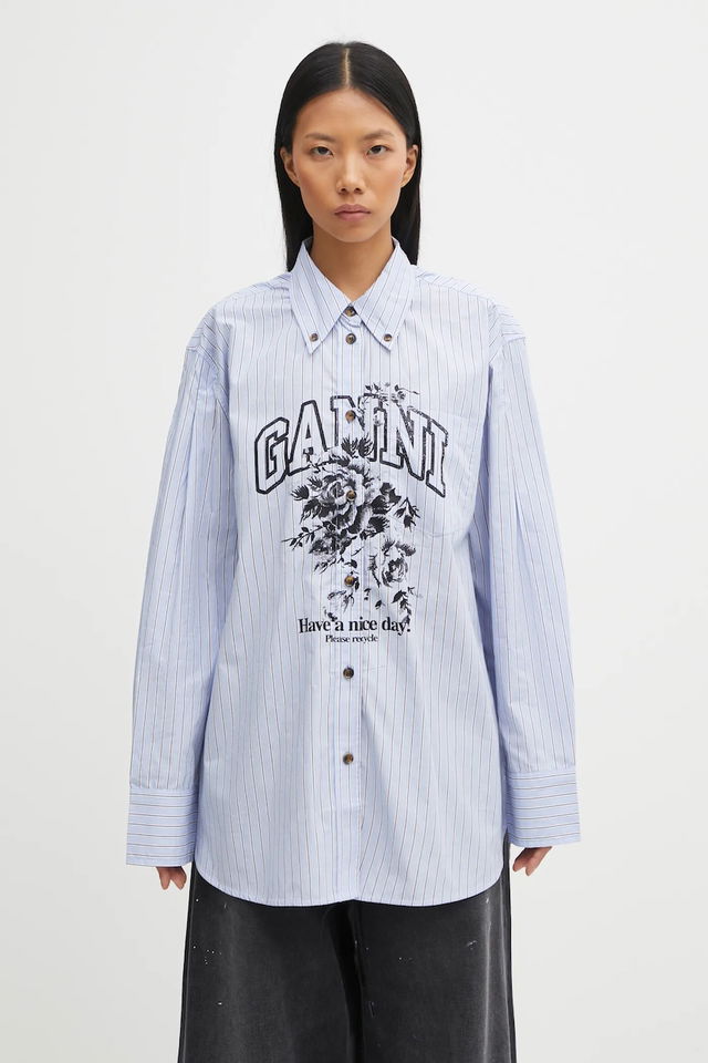 Stripe Cotton Oversized relaxed classic collar shirt
