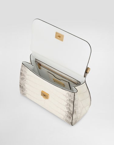 Дамска чанта Dolce & Gabbana Dolce & Gabbana Sicily Large Crocodile Leather Handbag Бяло | BB6002B2EM180001, 3