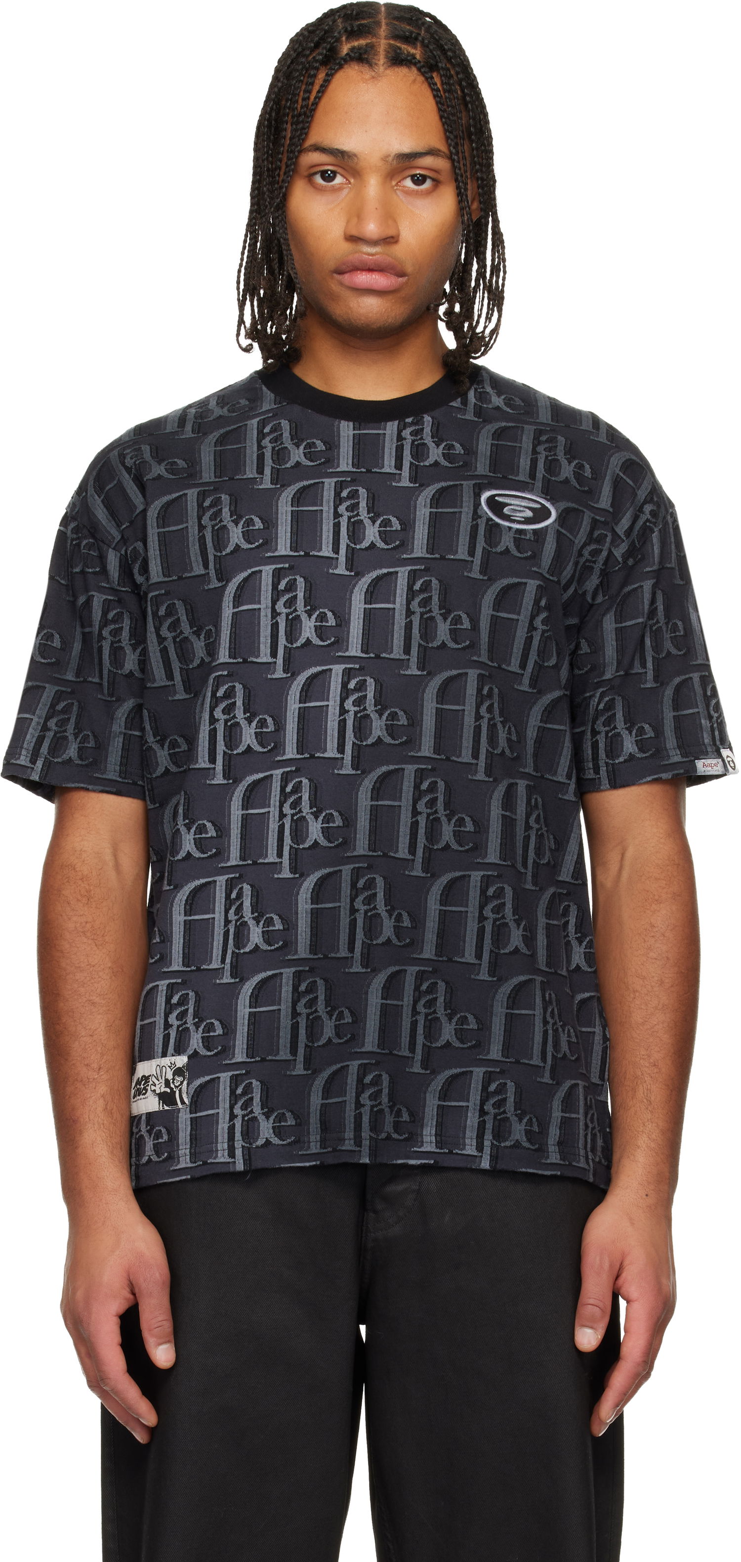 Тениска AAPE by A Bathing Ape Moonface Logo Embossed Monogram Short-Sleeve T-shirt Черно | AAPTEM1664XXNBKE, 0
