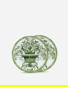 Dolce & Gabbana Set of 2 Porcelain Dessert Plates with Green Floral Urn Design