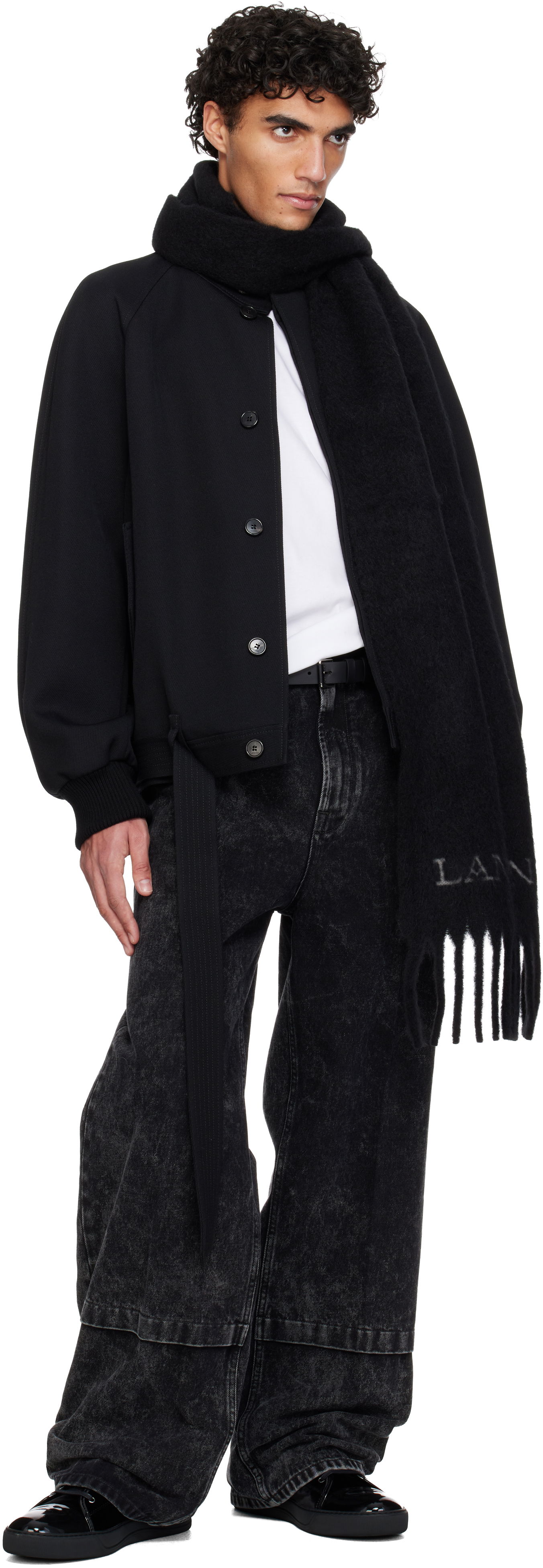 Шал LANVIN Fringed Wool Scarf Черно | AW-SAFS0K-POOL-H23, 1