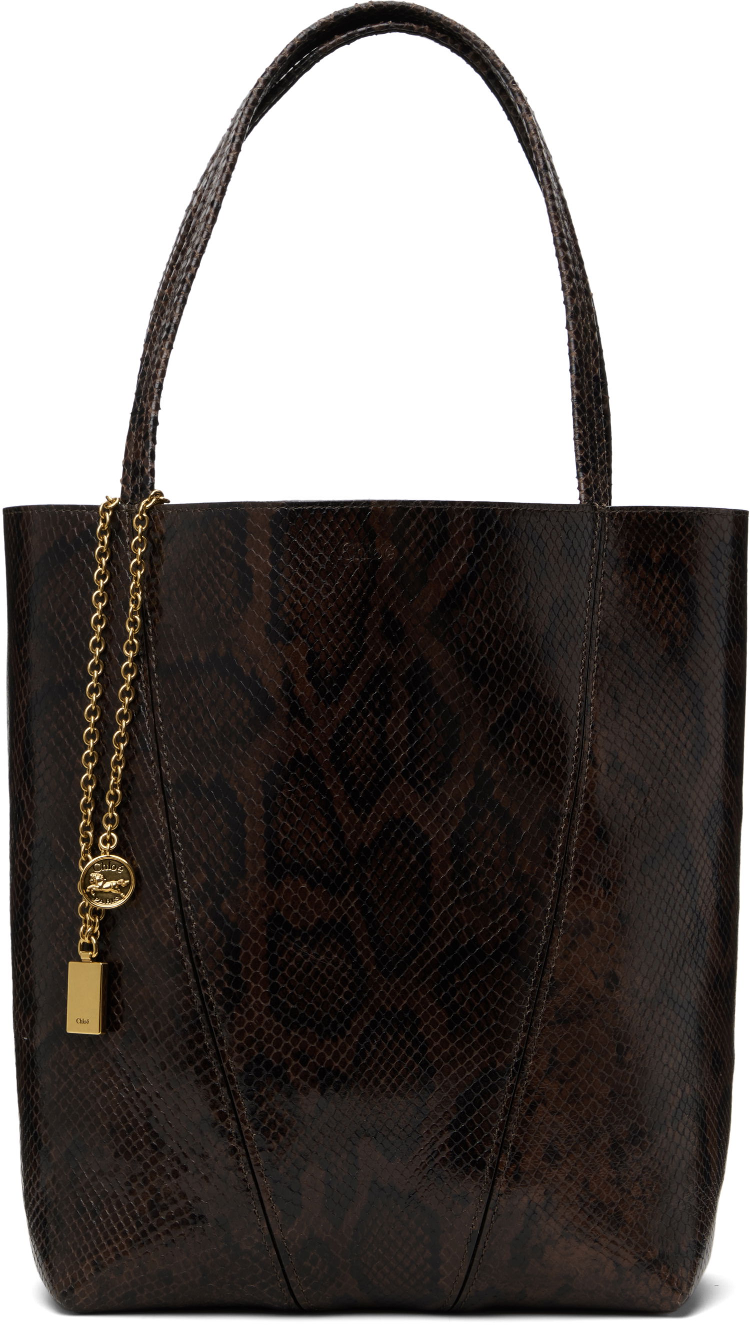 Голяма пазарска чанта CHLOÉ Chloé 'Spin' Snakeskin Tote Кафяво | CH25US811P20, 0