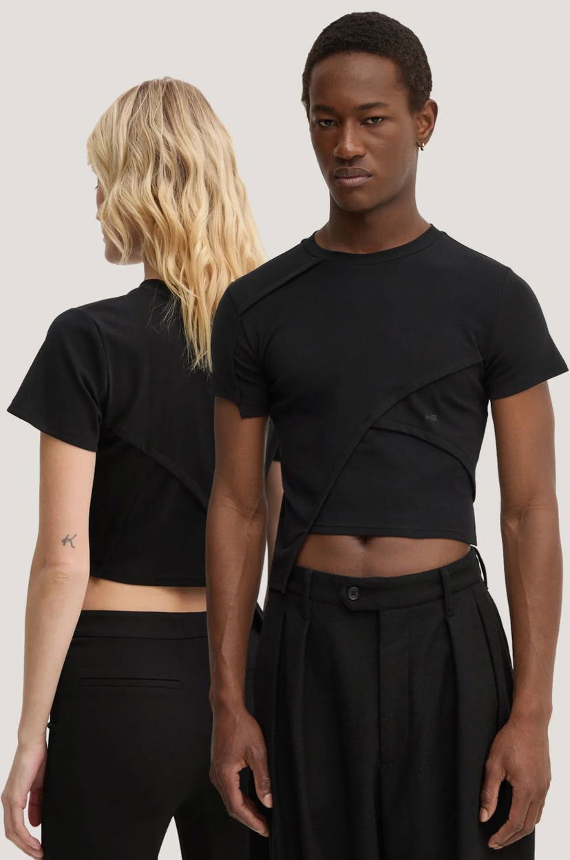 Тениска HELIOT EMIL Asymmetrical Cropped T-Shirt Черно | HE.W.09.024.C01.BLK01