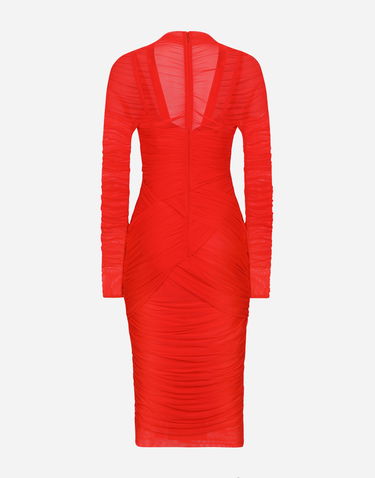 Pокля Dolce & Gabbana Tulle Draped Calf-length Dress Червено | F6DJTTFLRC2R0365, 1