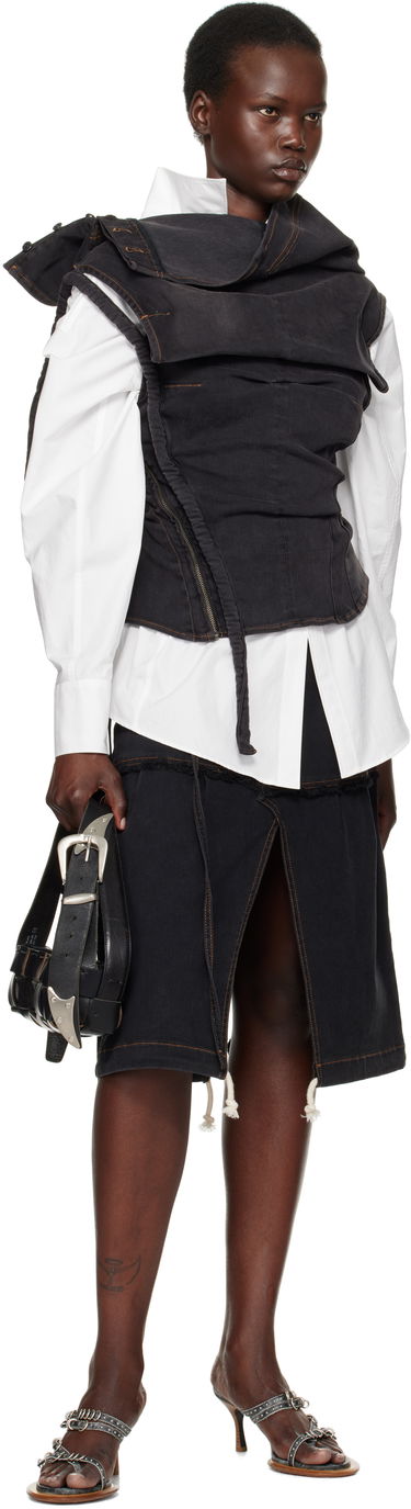 Съкратен топ Ottolinger Ottolinger Draped Denim Corset Top Черно | 2217010111, 3