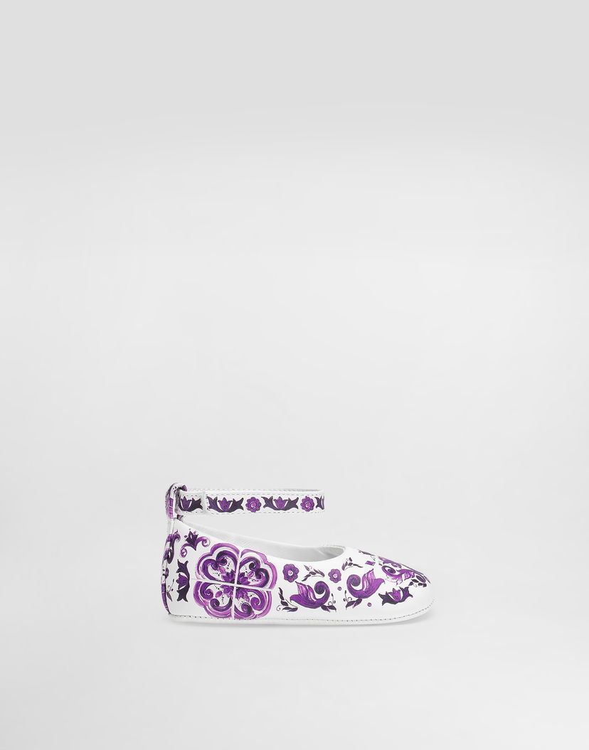 Кецове и обувки Dolce & Gabbana Dolce & Gabbana Majolica-print Nappa Leather Ballet Flats Бяло | DK0065AC513I03TN