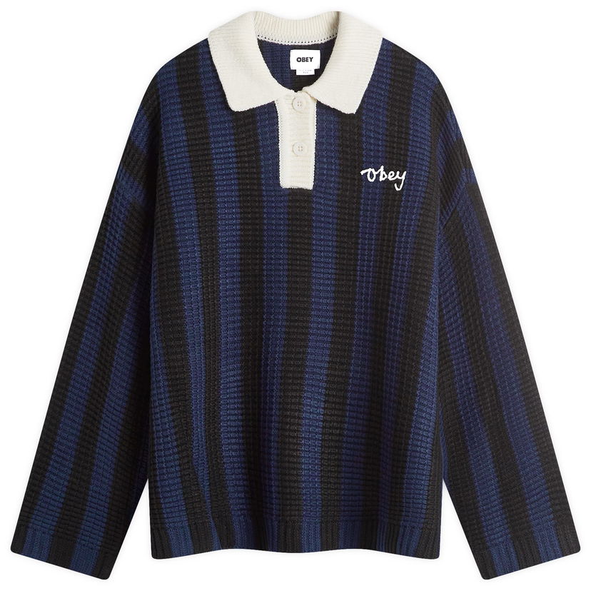 Пуловер OBEY Striped Knit Polo Jumper Синьо | 251000122