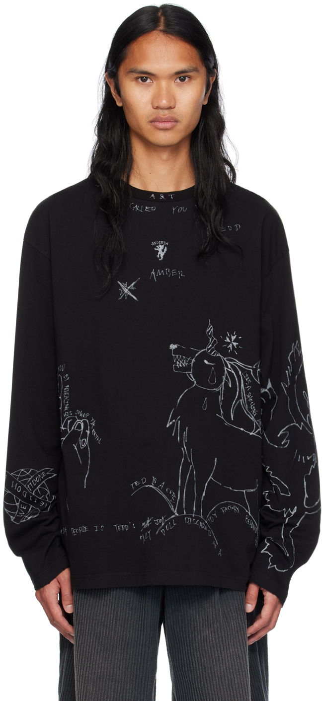 Пуловер We11done We11done Graphic Long Sleeve T-Shirt Черно | WD-TT2-24-756-U-BK, 0