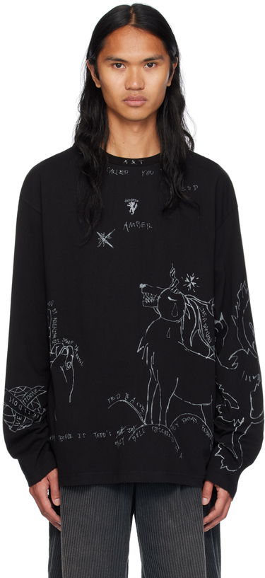 Пуловер We11done We11done Graphic Long Sleeve T-Shirt Черно | WD-TT2-24-756-U-BK, 0