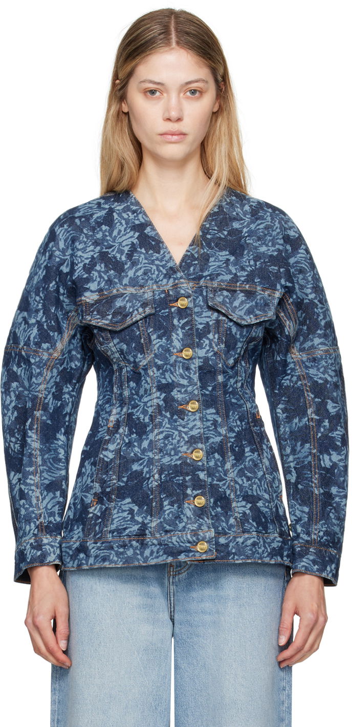 Яке GANNI Navy Lazer Denim Jacket Тъмно синьо | J1465, 0