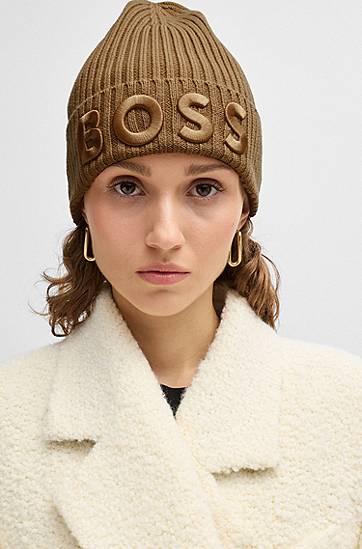 Шапка BOSS BOSS Virgin-Wool Beanie with Embroidered Logo Кафяво | 50497815, 1