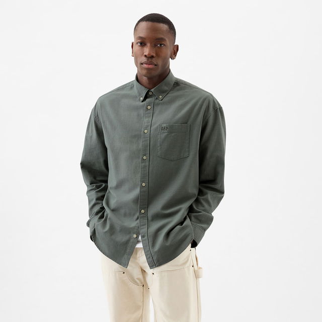 Longsleeve Standard-Fit Oxford Logo Shirt Laurel Wreath Green 17-6