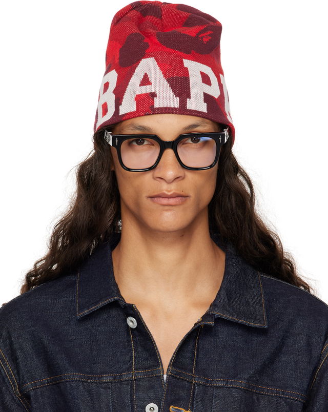 BAPE Red Color Camo Knit Beanie