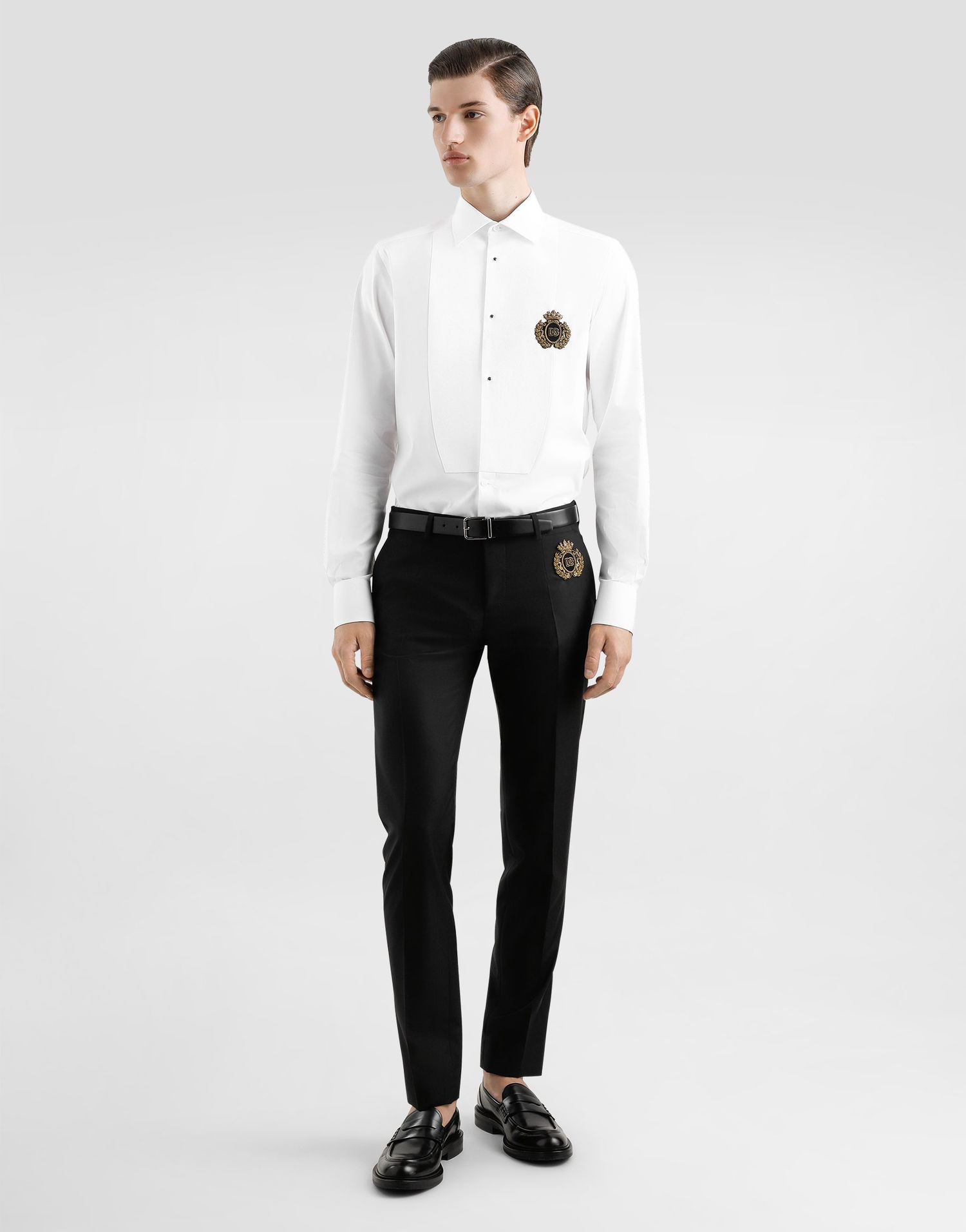 Панталони Dolce & Gabbana Dolce & Gabbana Tailored Wool and Silk Dress Pants with Gold Crest Черно | GY5UMZFU3H1N0000, 1