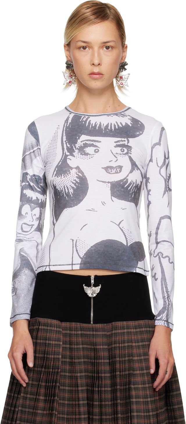 Chopova Lowena Newsprint Fitted Long-Sleeve Jersey T-shirt