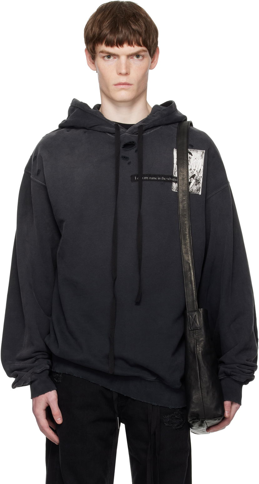 Суитчър Ann Demeulemeester Ann Demeulemeester Distressed Comfort Hoodie Черно | B0012871-FA640-098
