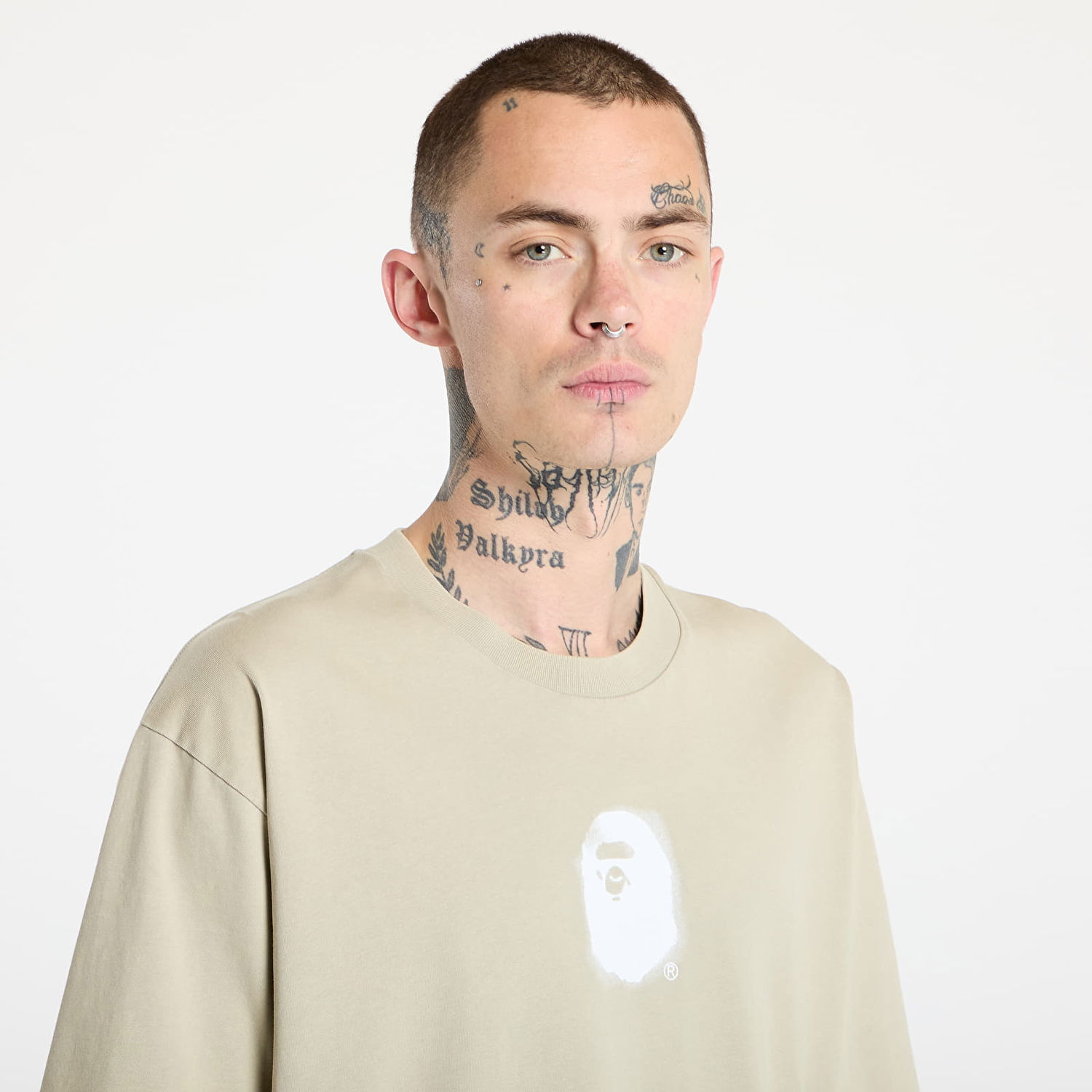 Тениска BAPE A BATHING APE Pigment Print Ape Head Relaxed Fit T-Shirt Бежово | 001CSL301307MOLD, 1