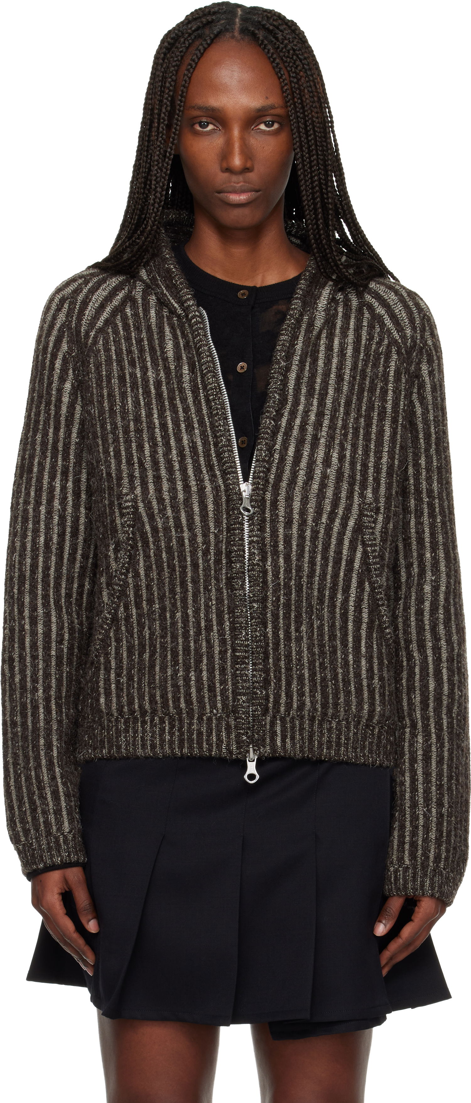 Суитчър OUR LEGACY Striped Knit Full-Zip Level Hoodie Кафяво | W4253LV, 0