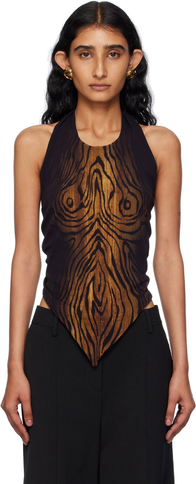 Jean Paul Gaultier Scarf Print Wood Halter Top