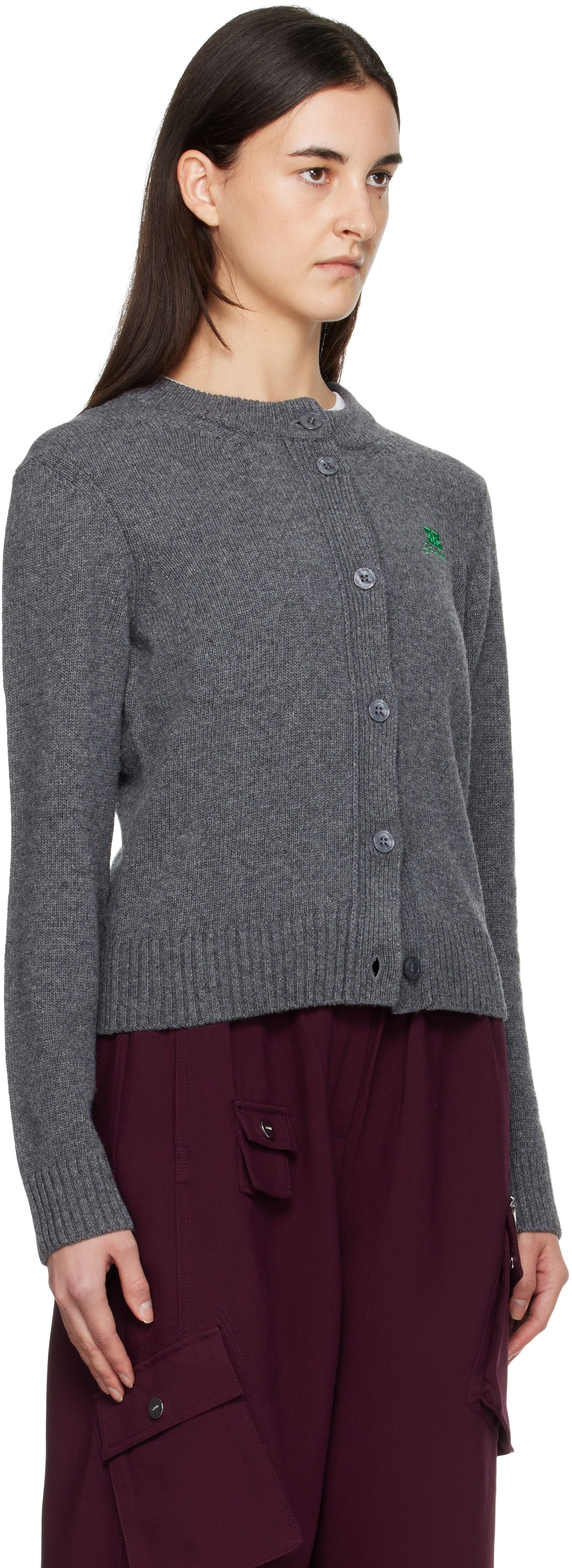 Пуловер GANNI Wool Mix Rib Knit Button-Front Cardigan Сиво | K2592, 1