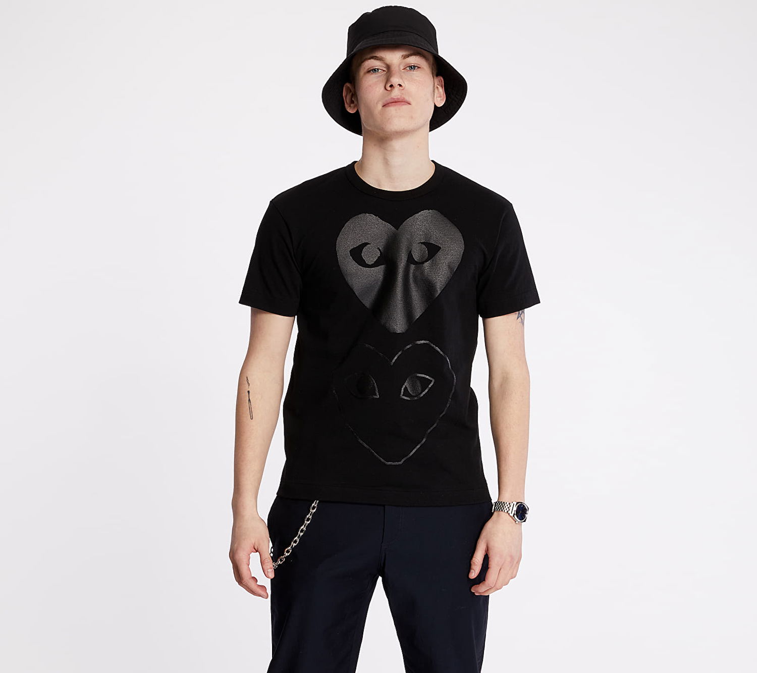 Тениска Comme des Garçons Comme des Garçons PLAY Double Heart T-Shirt Черно | AX-T194 BLACK, 0
