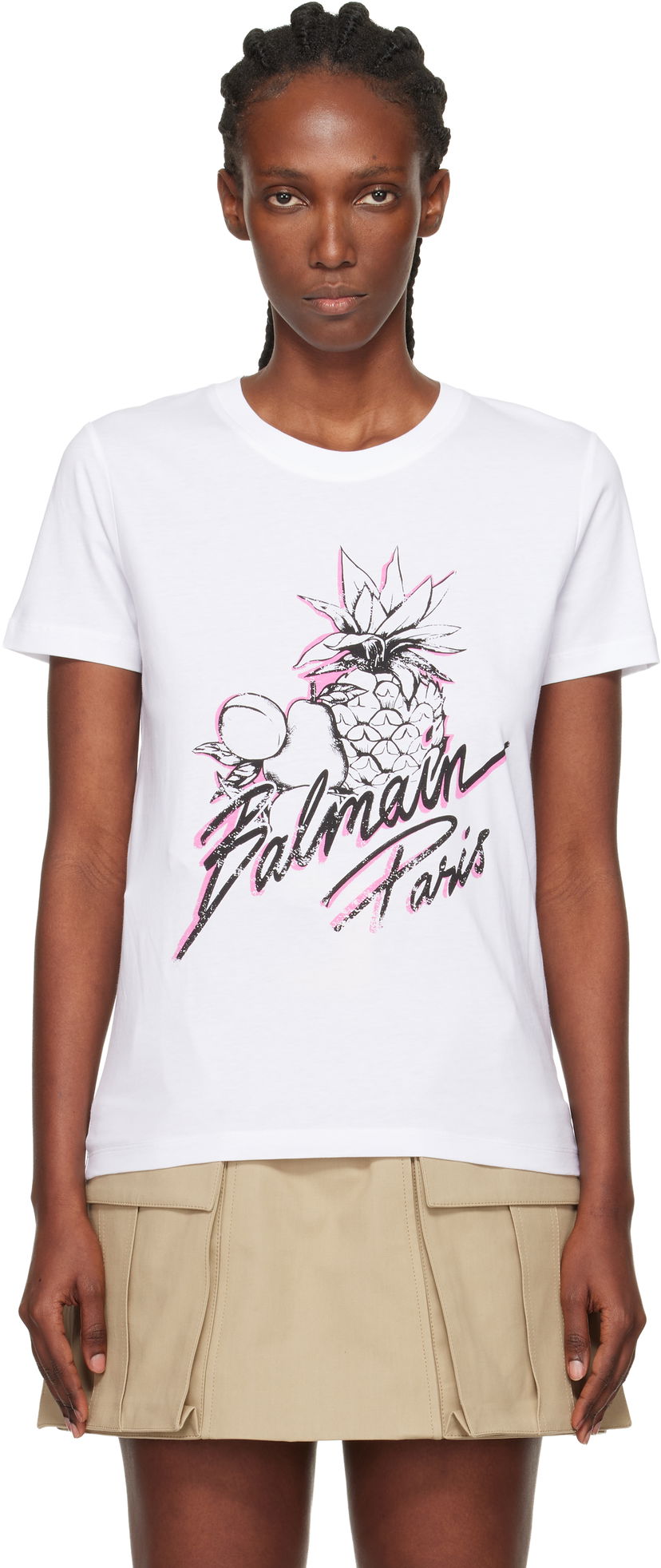 Тениска Balmain Fruits Print T-shirt Бяло | FF1EF000GF13
