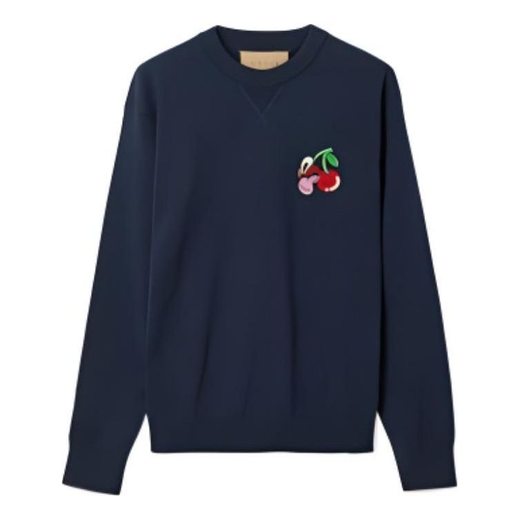 Пуловер Gucci Gucci Cotton Wool Sweater With Cherry Patch Тъмно синьо | 781331-XKDZQ-4669
