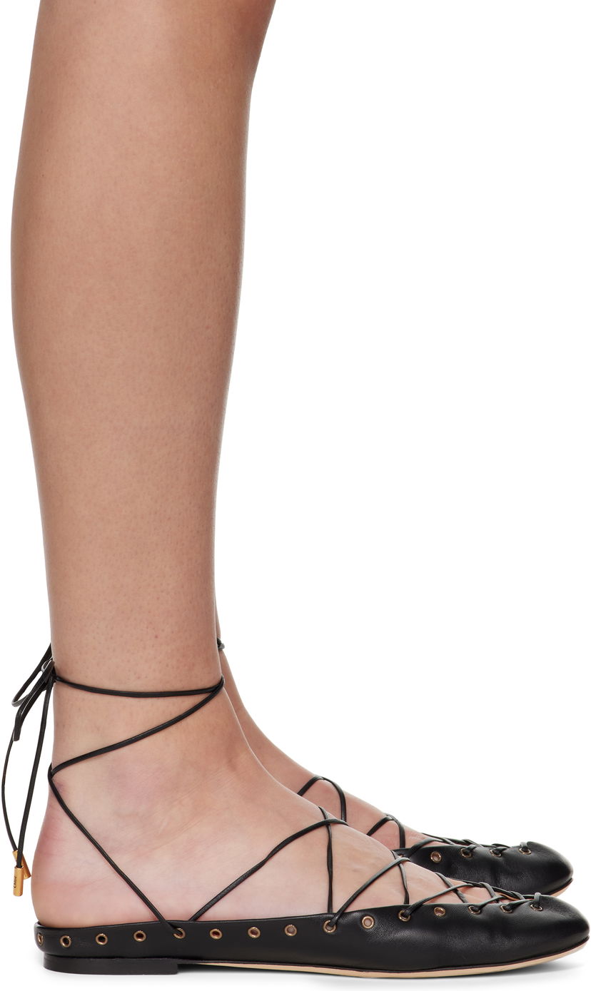 Кецове и обувки CHLOÉ Chloé 'Chloé' Ghillies Ballerina Flats Черно | CHC25U10BRI