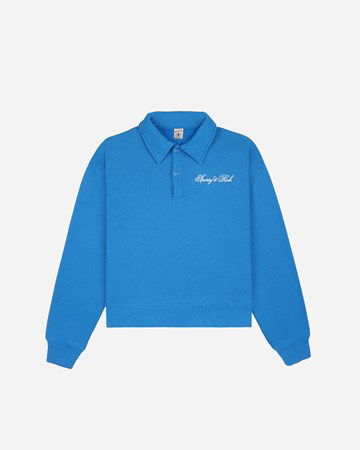 Пуловер Sporty & Rich Cursive Logo Embroidered Polo Crewneck Синьо | PO851RB, 0