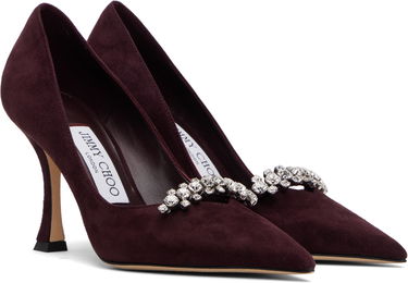 Кецове и обувки Jimmy Choo Belinda 90 Suede Crystal-Embellished Pointed-Toe Pumps Бургунди | BELINDA PUMP 90, 3