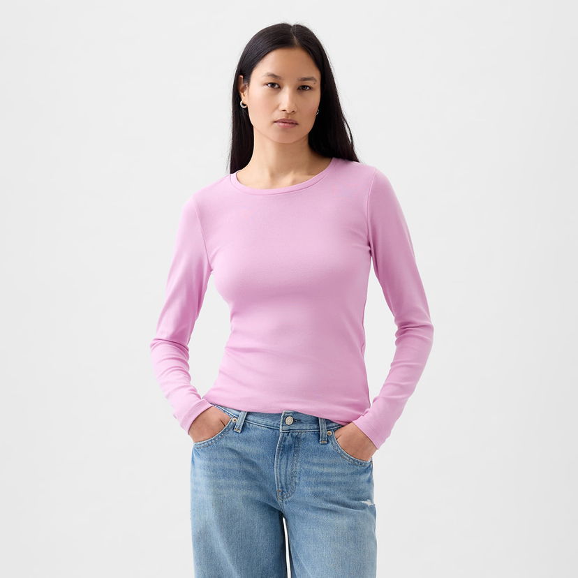 Тениска GAP Top Longsleeve Crewneck Modal Top Sugar Pink Розово | 540609-14