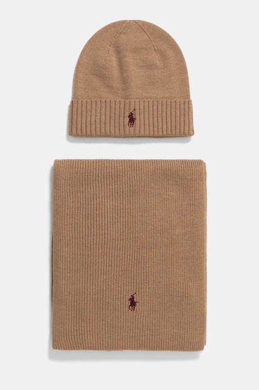 Шал Polo by Ralph Lauren Wool Hat and Scarf Set Кафяво | 710951146, 0