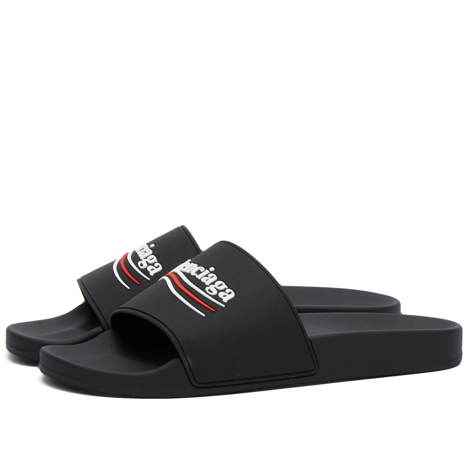 Кецове и обувки Balenciaga Men's Political Logo Pool Slide in Black/White/Red,  | END. Clothing Черно | 776818-W1S80-1096, 0