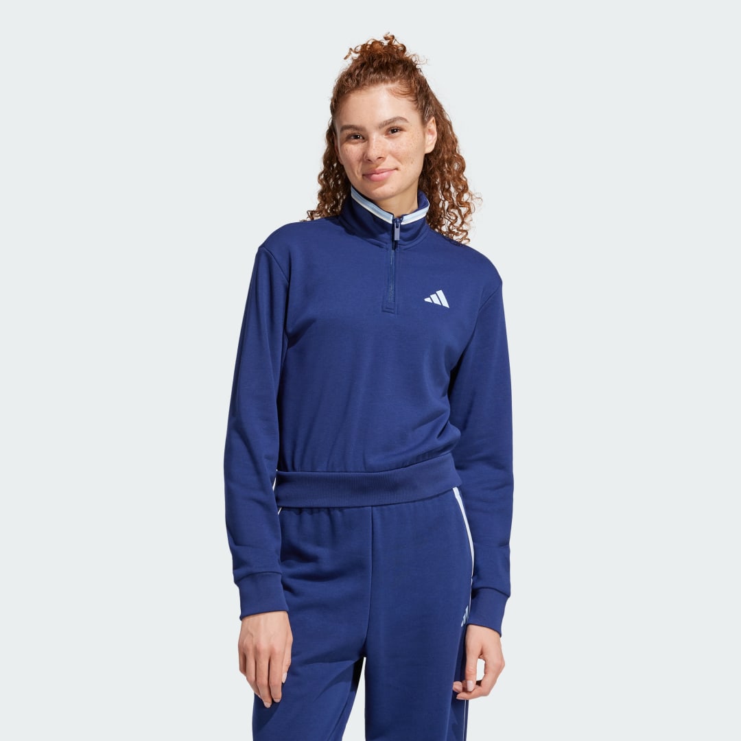 Суитчър adidas Performance French Terry Cropped Quarter-Zip Sweatshirt Синьо | JG4172, 0