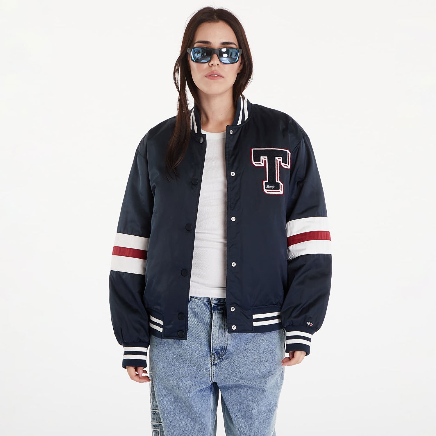 Яке бомбър Tommy Hilfiger Satin Letterman Bomber Jacket Dark Night Navy Тъмно синьо | DW0DW18306 C1G, 0