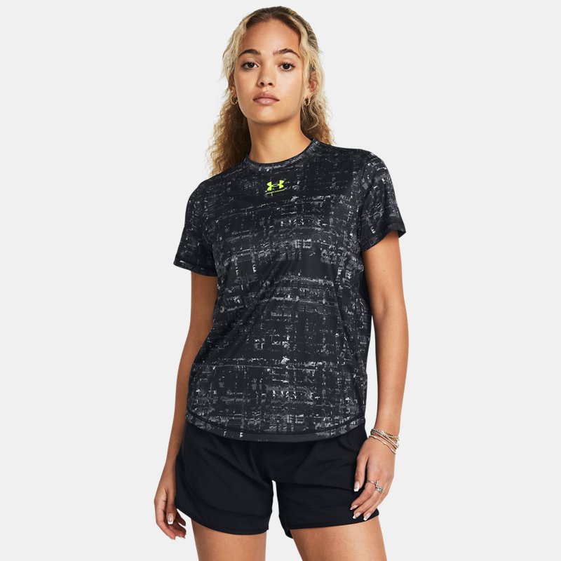 Тениска Under Armour Challenger Pro Training Kurzarm-Shirt mit Print für Damen Schwarz / High Vis Gelb L Черно | 1384948-002